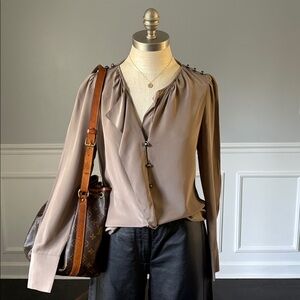 Ann Taylor Taupe Blouse with Button Details